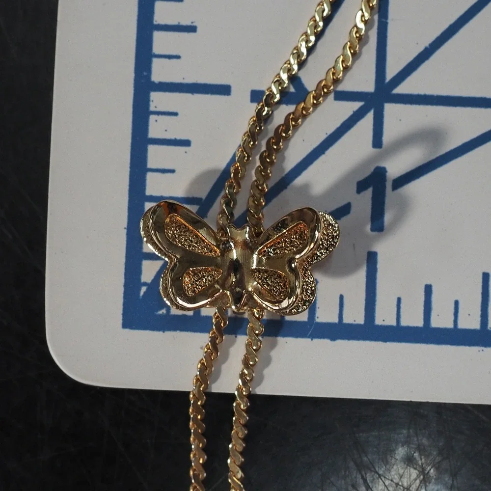 Vintage Bolo Necklace Butterfly Slide Lariat Gold Tone Curb Chain 32